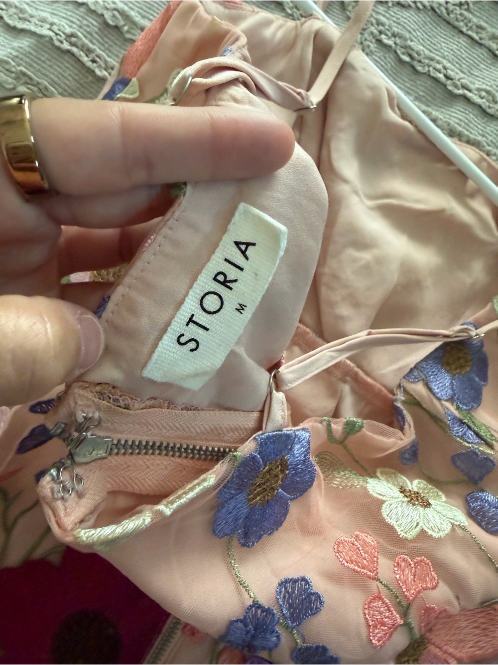 Storia Peach Floral Embroidered Sundress with Purple & Cream Flowers - Picture 3 of 3